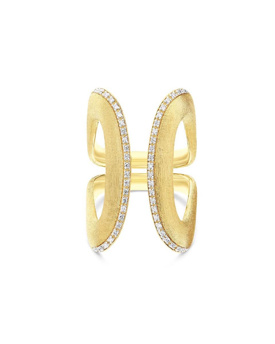 0.23CT NATURAL ROUND BRILLIANT DIAMONDS DOUBLE OPEN RING | 9.38G 18K YELLOW GOLD