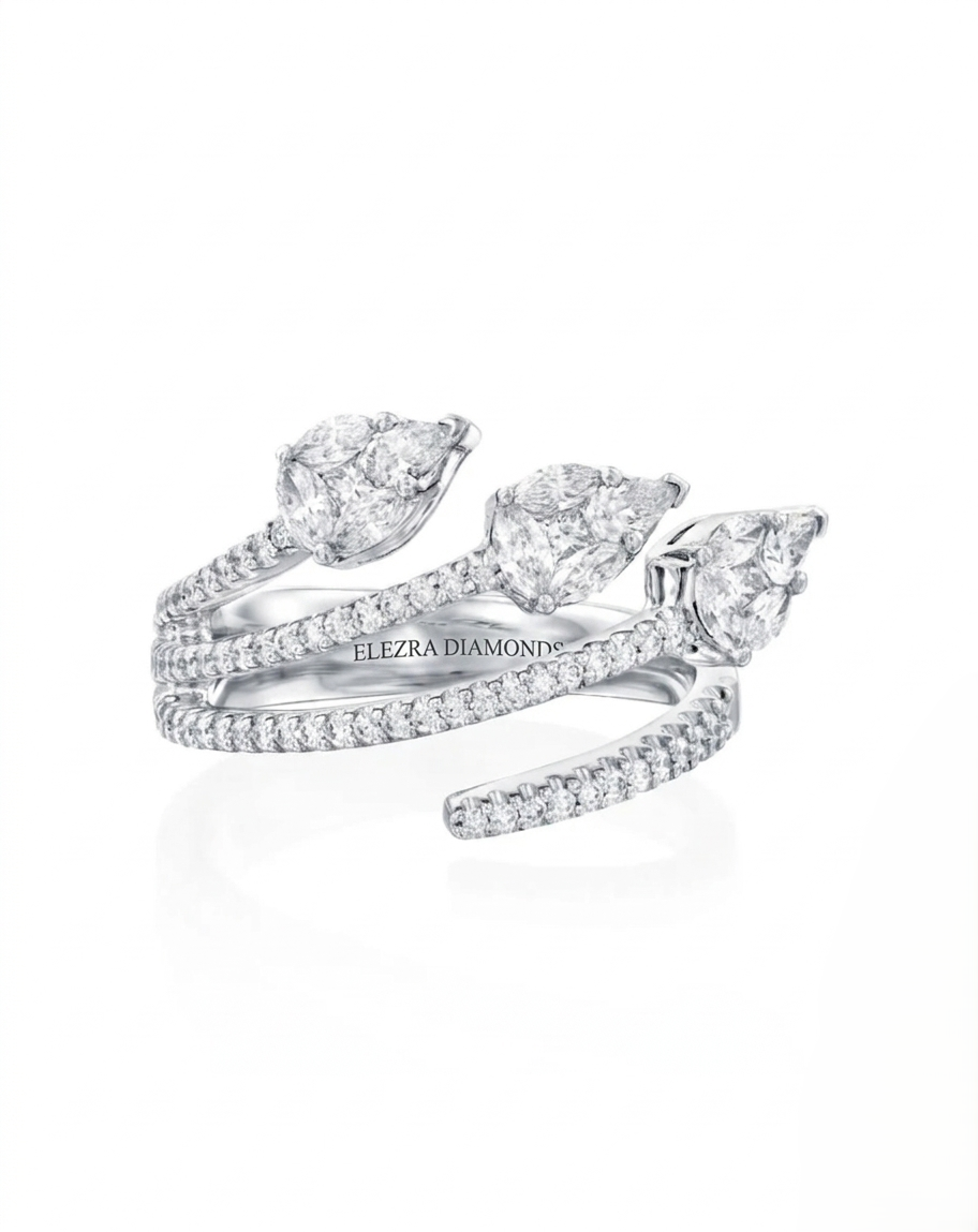 1.03CT NATURAL PEAR CUT DIAMONDS TRIPLE DROP OPEN RING | 6.70G 18K WHITE GOLD