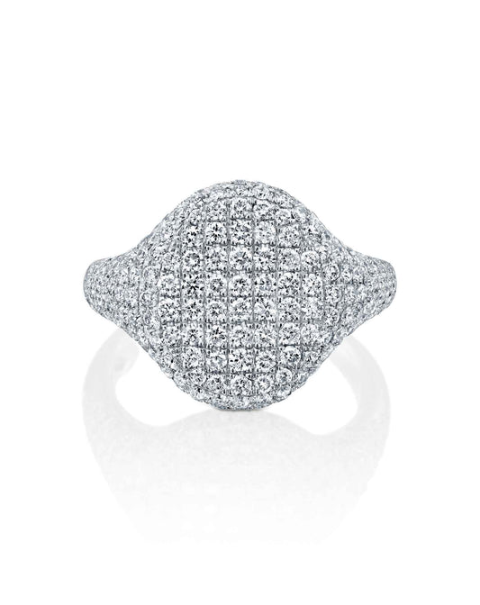 1.87CT NATURAL ROUND BRILLIANT DIAMONDS SIGNET RING | 6.39G 18K WHITE GOLD