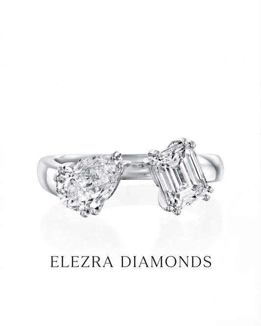 2.01CT NATURAL DIAMONDS EMERALD & PEAR CUT OPEN RING | 5.5G 18K WHITE GOLD