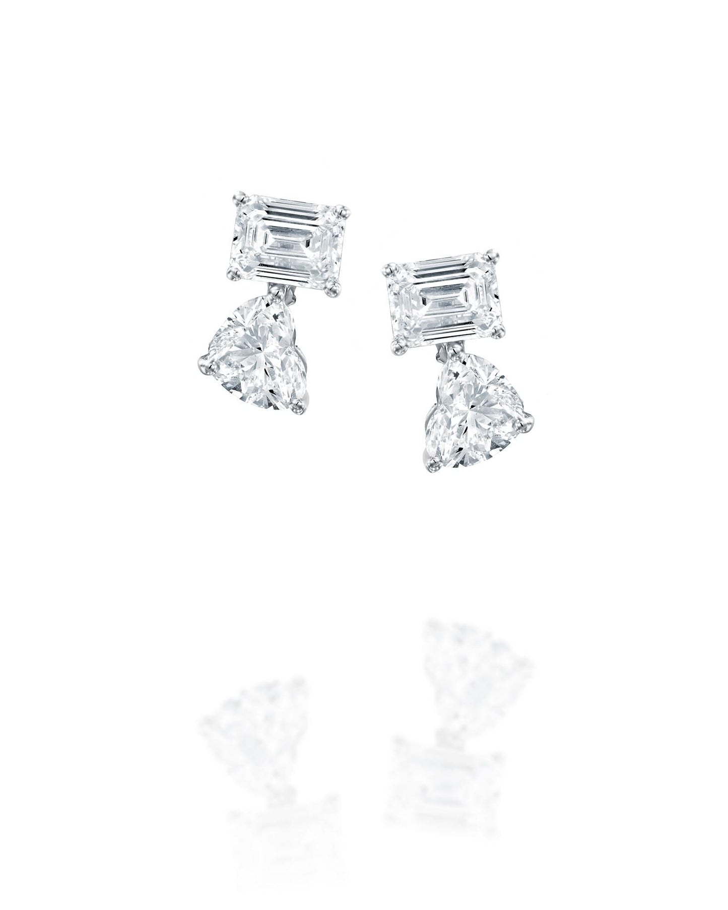 2.01CT NATURAL HEART & EMERALD CUT DIAMONDS DROP EARRINGS | 2.90G 18K WHITE GOLD
