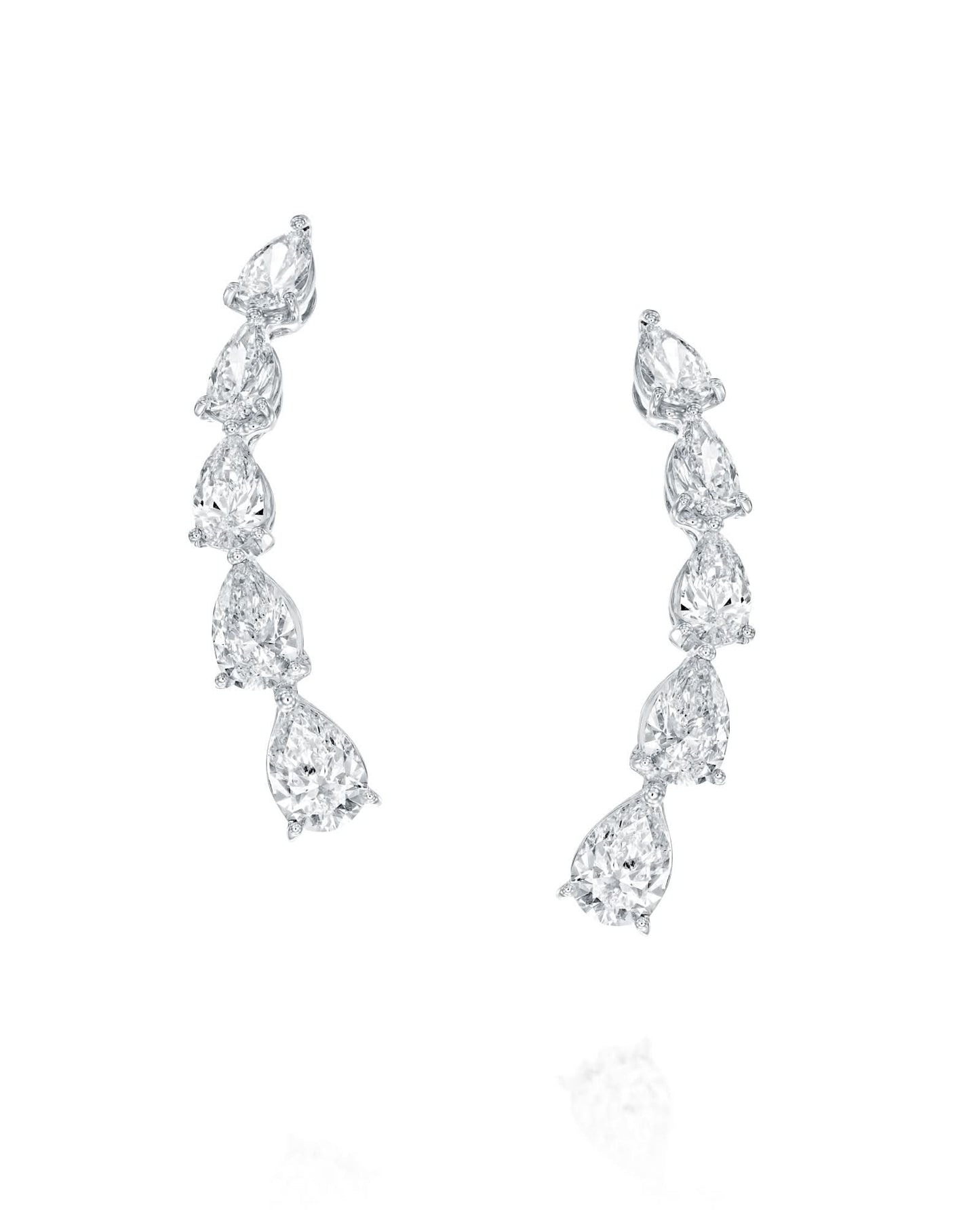 3.30CT NATURAL PEAR CUT DIAMONDS CLIMBER EARRINGS | 4.60G 18K WHITE GOLD