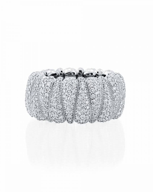3.96CT FULL PAVÉ ROUND BRILLIANT CUT NATURAL DIAMONDS ARTIGLIO CLAW RING | 18K WHITE GOLD
