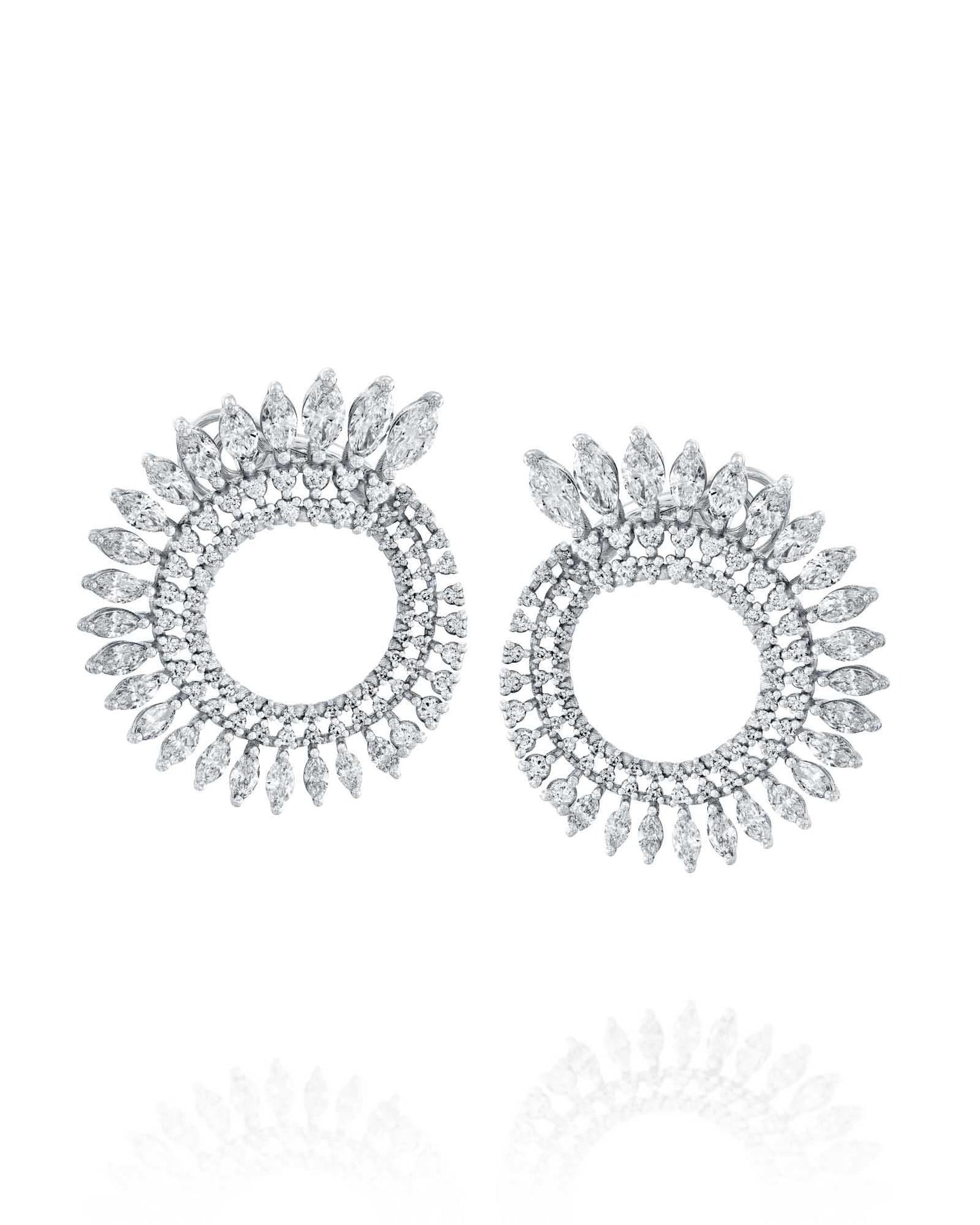 4.06CT NATURAL PEAR & ROUND BRILLIANT DIAMONDS OPEN HOOP EARRINGS | 10.10G 18K WHITE GOLD