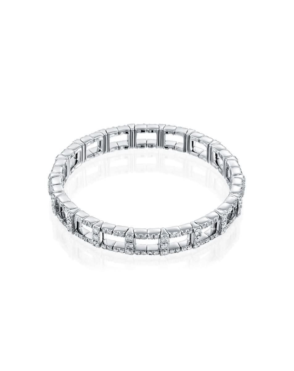 4.17CT ROUND BRILLIANT CUT NATURAL DIAMONDS STRETCH TENNIS BRACELET | 29G 18K WHITE GOLD