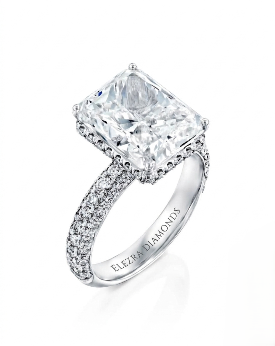 8.07CT NATURAL DIAMONDS RADIANT CUT STATEMENT RING | 4.5G 18K WHITE GOLD
