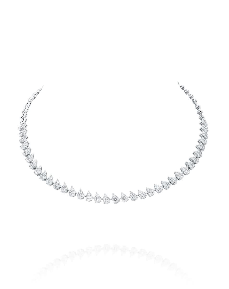 8.14CT NATURAL PEAR CUT DIAMONDS ETERNITY NECKLACE 30.40G 18K WHITE GOLD