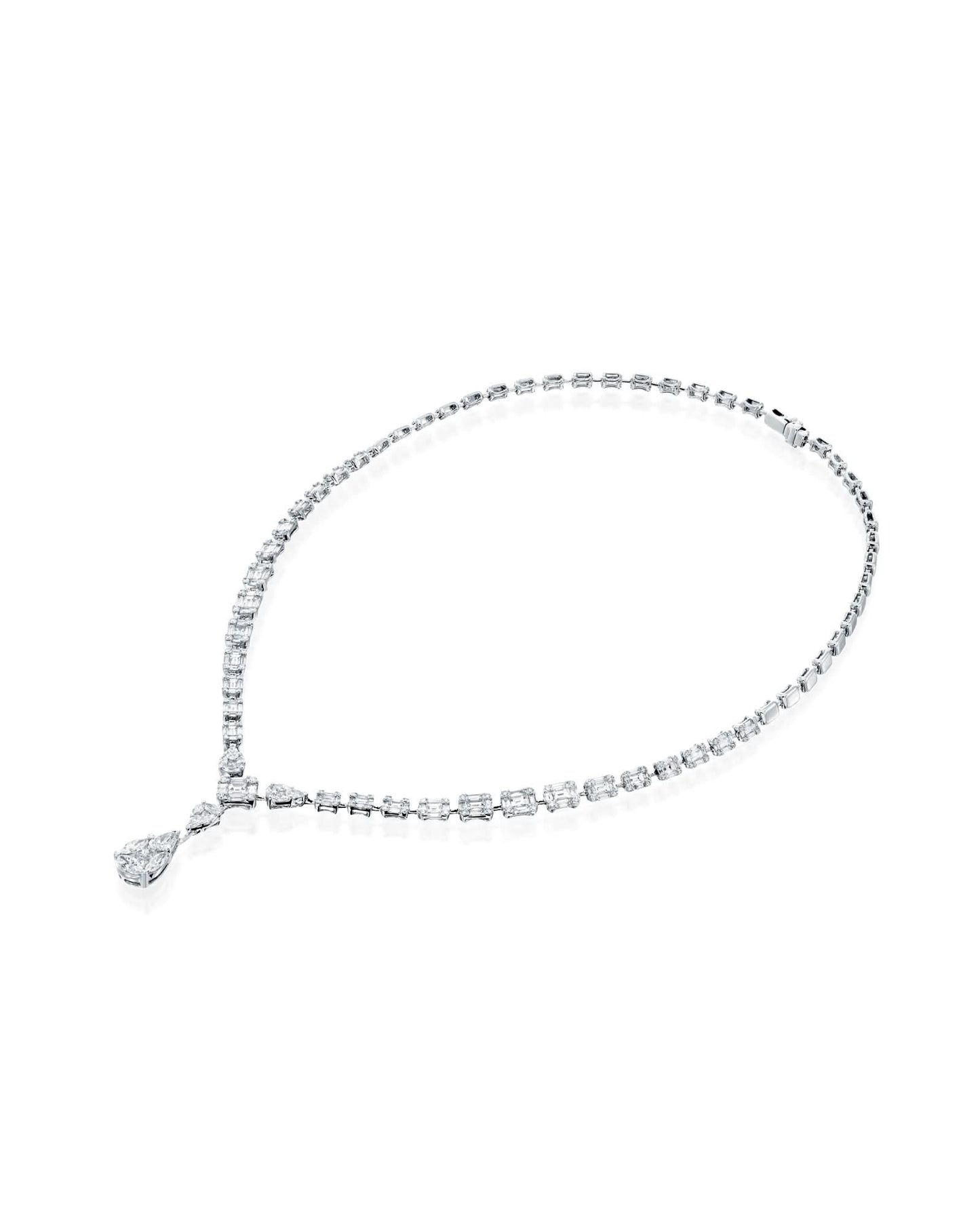 8.34CT NATURAL MULTI-CUT DIAMOND DROP NECKLACE | 29.60G 18K WHITE GOLD