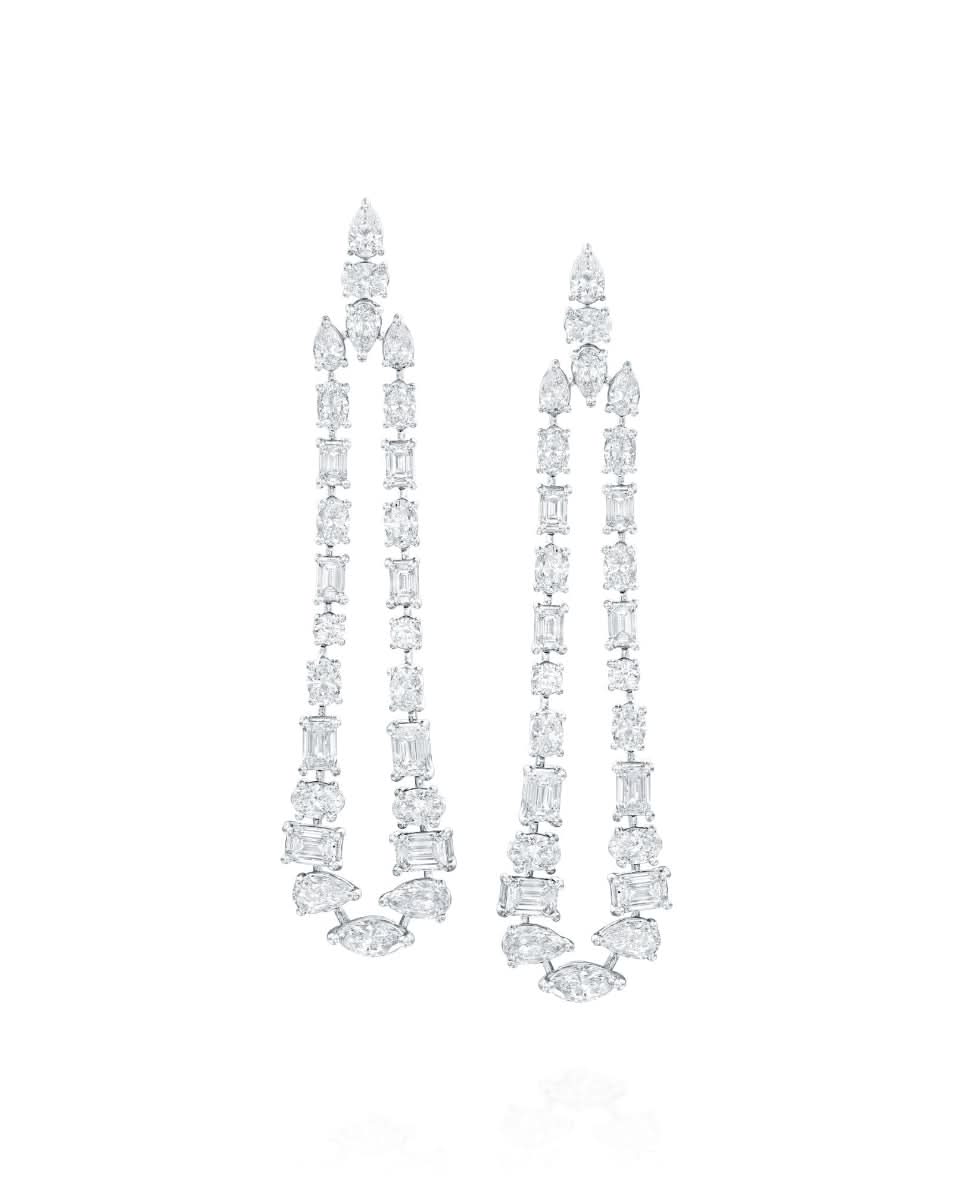 8.81CT NATURAL MULTI-SHAPE DIAMONDS DROP EARRINGS | 13.60G 18K WHITE GOLD