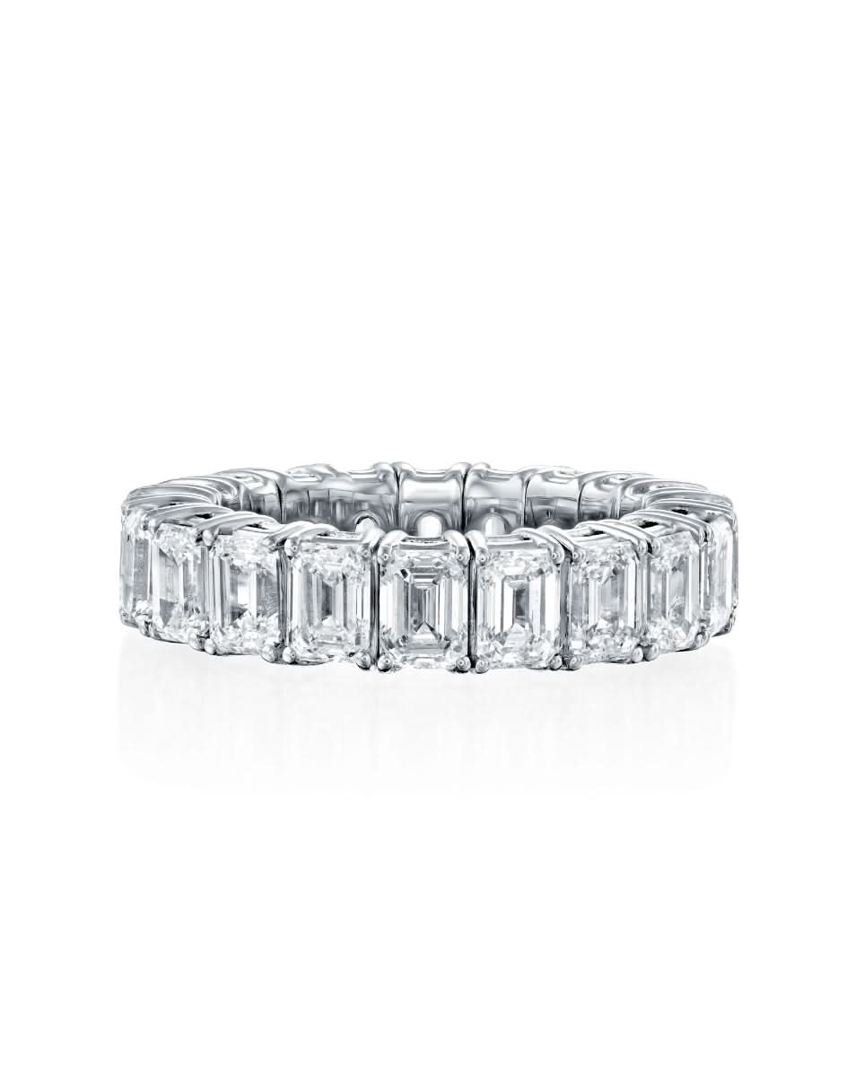 EMERALD CUT NATURAL DIAMONDS ETERNITY FLEX RING | 6.00CT - 8.56CT | 18K WHITE GOLD