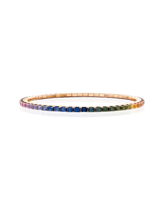6.97CT - 10.85CT MULTI COLOR SAPPHIRES STRETCH TENNIS BRACELET | EMERALD CUT | 18K ROSE GOLD