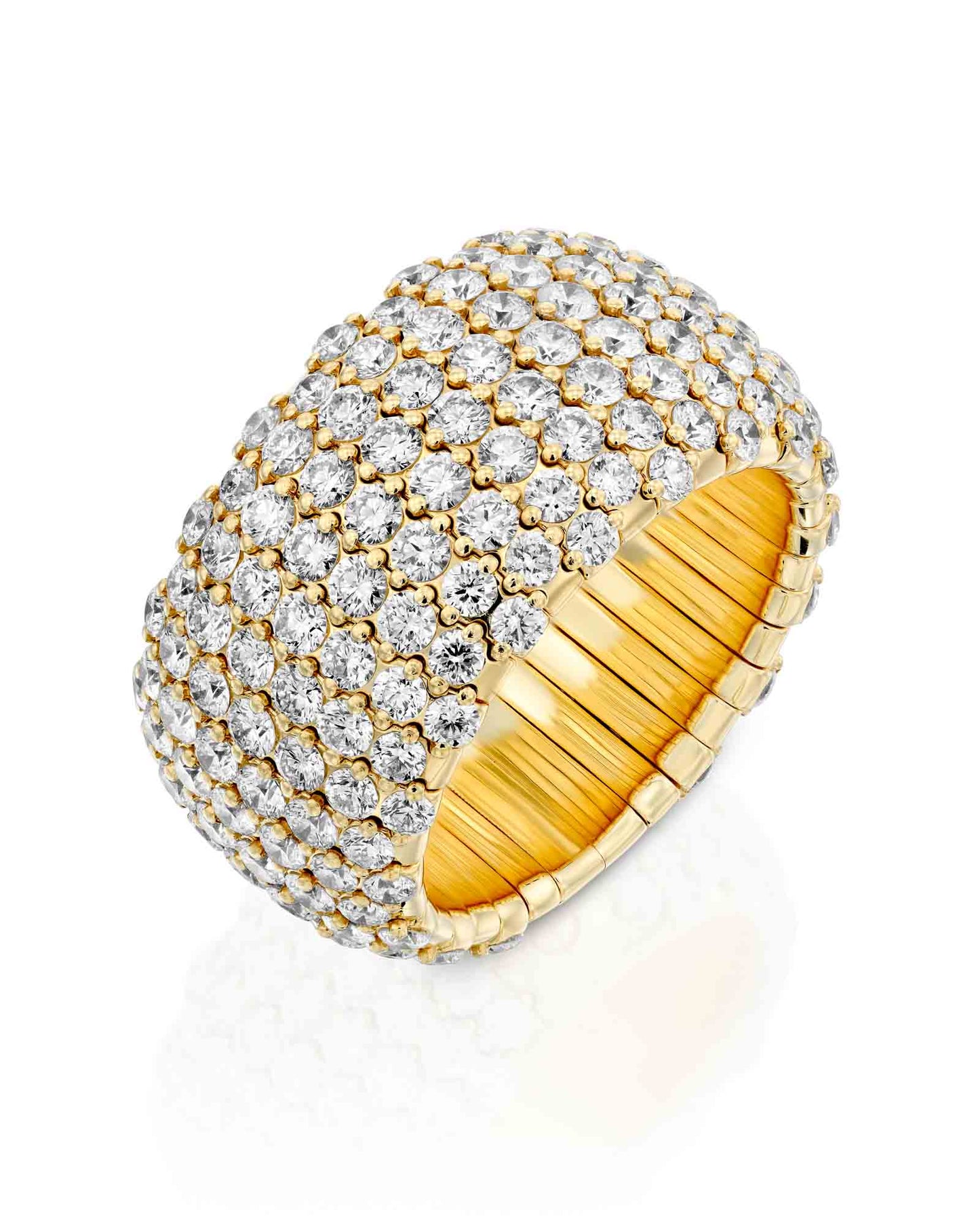 ROUND BRILLIANT CUT NATURAL DIAMONDS WIDE ETERNITY FLEX RING | 6.30CT | 18K YELLOW GOLD