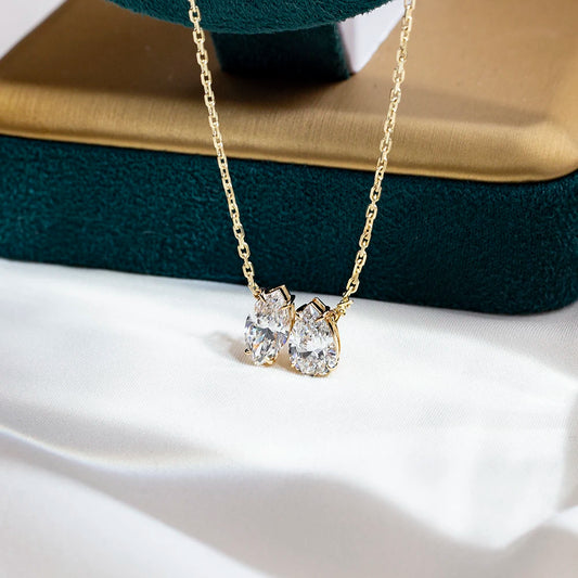 LUXURY MARQUISE & PEAR CUT LAB GROWN DIAMOND NECKLACE | 14K YELLOW GOLD