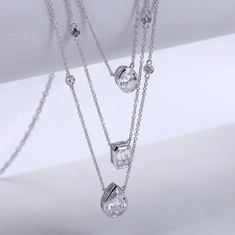 LUXURY 3-STONE | 4 CARAT LAB GROWN DIAMONDS NECKLACE | 18K SOLID GOLD WHITE