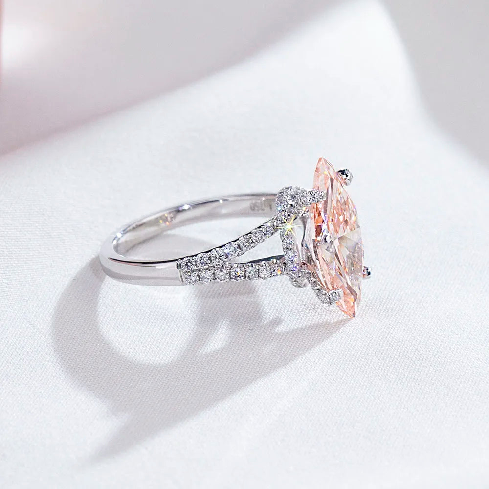 3CT MARQUISE CUT FANCY VIVID PINK LAB DIAMOND RING 18K WHITE GOLD