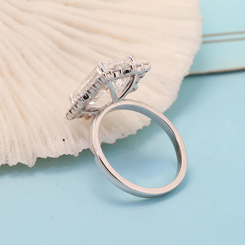 7CT EMERALD CUT F-COLOR LAB DIAMOND ENGAGEMENT RING | 14K GOLD