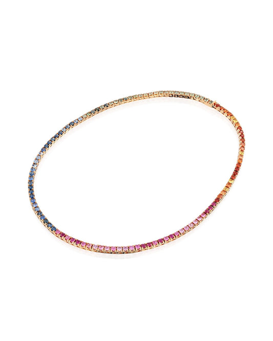 15.41CT - 27.50CT | SPECTRUM RAINBOW SAPPHIRE TENNIS NECKLACE | 18K ROSE GOLD
