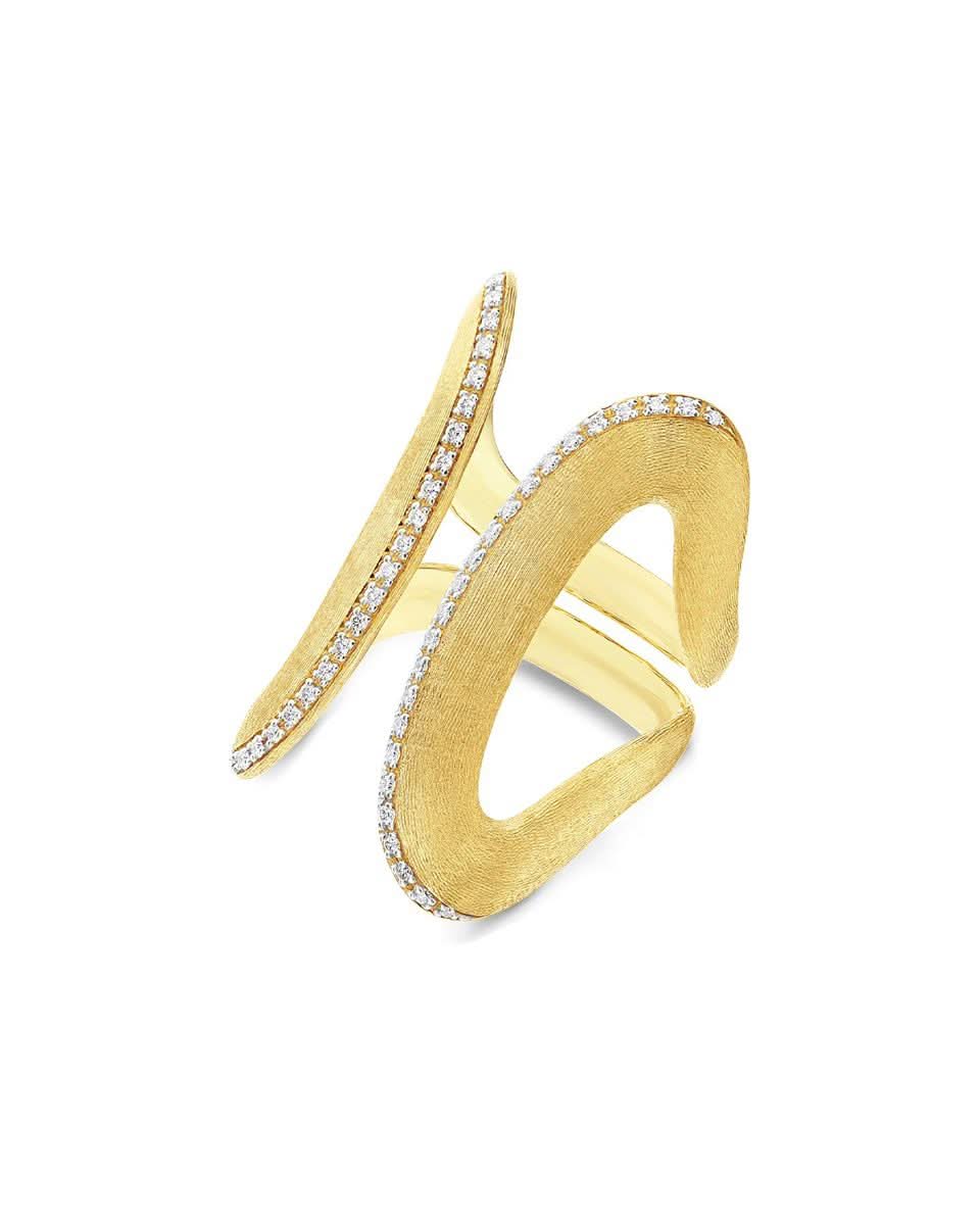 0.23CT NATURAL ROUND BRILLIANT DIAMONDS DOUBLE OPEN RING | 9.38G 18K YELLOW GOLD