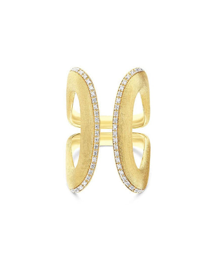 0.23CT NATURAL ROUND BRILLIANT DIAMONDS DOUBLE OPEN RING | 9.38G 18K YELLOW GOLD