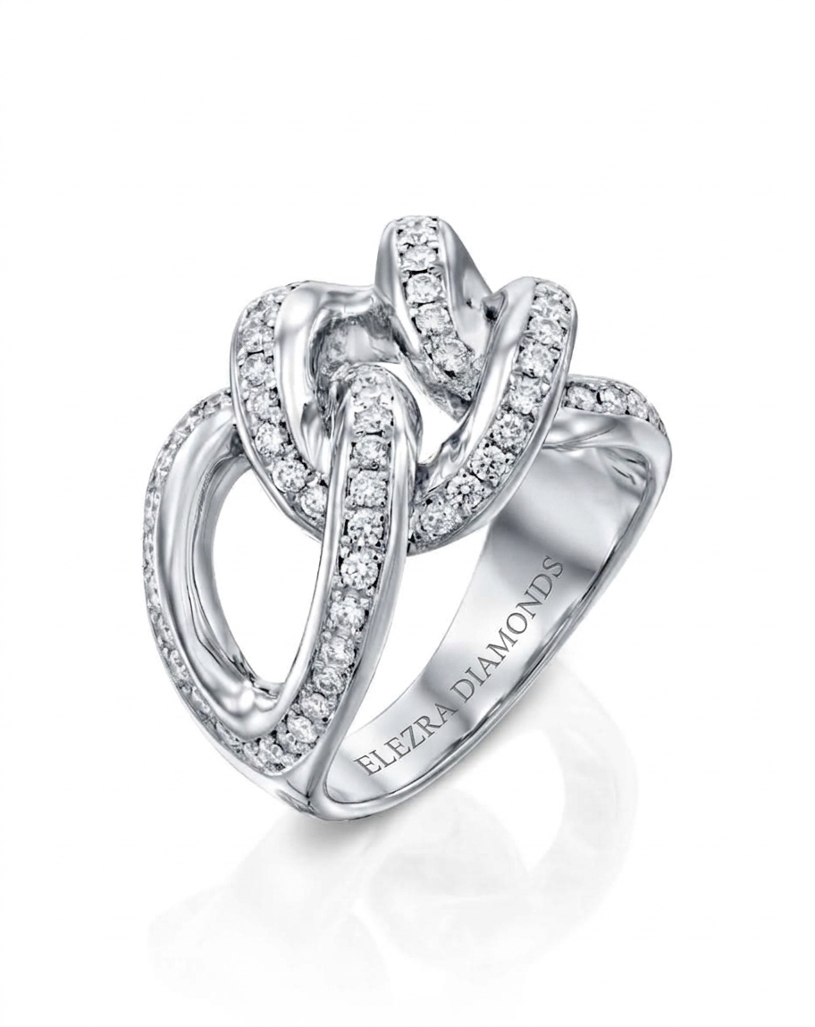 0.80CT ROUND BRILLIANT CUT NATURAL DIAMONDS LINK STATEMENT RING | 14.50G 18K WHITE GOLD