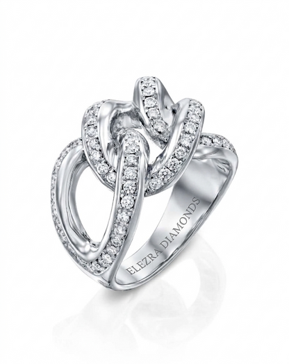 0.80CT ROUND BRILLIANT CUT NATURAL DIAMONDS LINK STATEMENT RING | 14.50G 18K WHITE GOLD