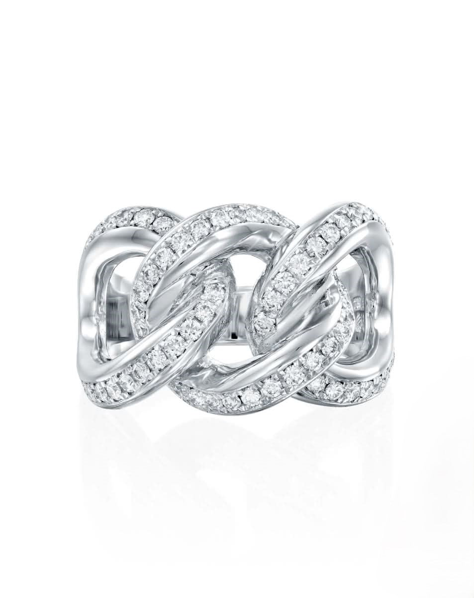 0.80CT ROUND BRILLIANT CUT NATURAL DIAMONDS LINK STATEMENT RING | 14.50G 18K WHITE GOLD