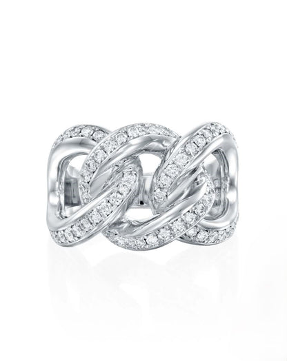 0.80CT ROUND BRILLIANT CUT NATURAL DIAMONDS LINK STATEMENT RING | 14.50G 18K WHITE GOLD