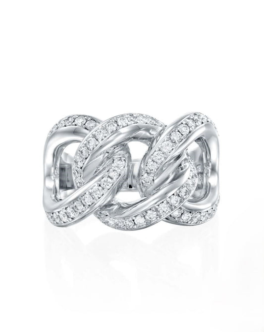 0.80CT ROUND BRILLIANT CUT NATURAL DIAMONDS LINK STATEMENT RING | 14.50G 18K WHITE GOLD