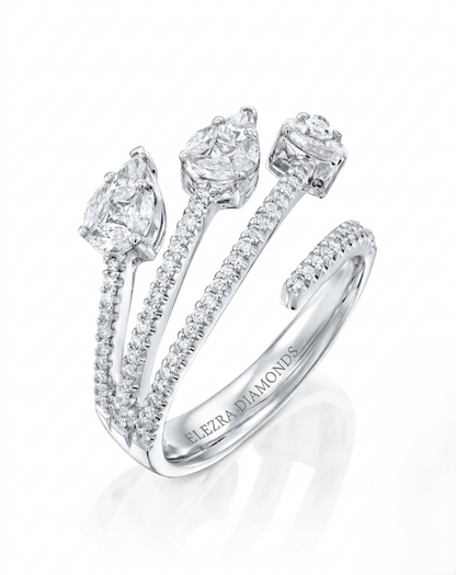 1.03CT NATURAL PEAR CUT DIAMONDS TRIPLE DROP OPEN RING | 6.70G 18K WHITE GOLD