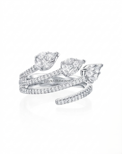 1.03CT NATURAL PEAR CUT DIAMONDS TRIPLE DROP OPEN RING | 6.70G 18K WHITE GOLD
