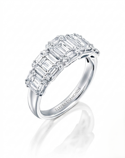 1.40CT NATURAL EMERALD & ROUND CUT DIAMONDS RING | 4.98G 18K WHITE GOLD