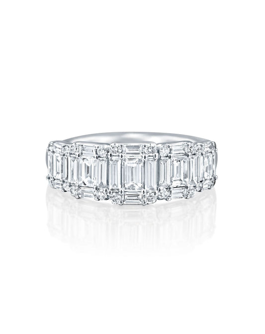 1.40CT NATURAL EMERALD & ROUND CUT DIAMONDS RING | 4.98G 18K WHITE GOLD