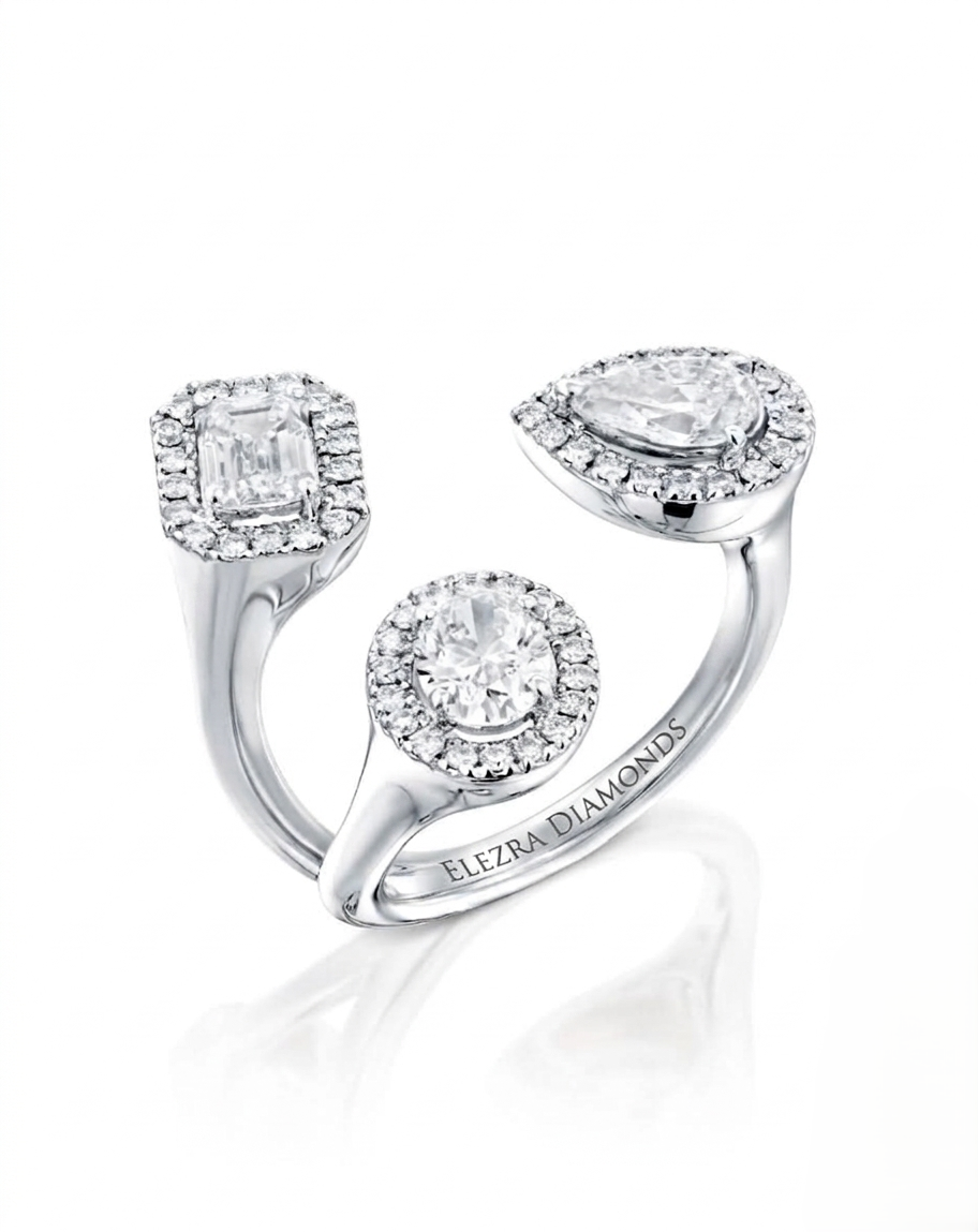 1.71CT TW NATURAL DIAMONDS EMERALD OVAL & PEAR CUT OPEN RING | 9.11G 18K WHITE GOLD