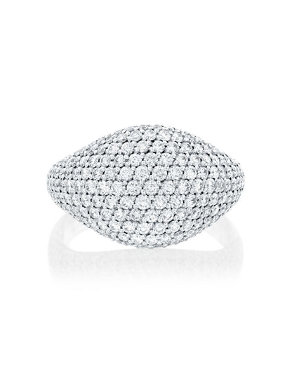 1.72CT NATURAL ROUND BRILLIANT CUT DIAMONDS SIGNET RING | 5.40G 18K WHITE GOLD