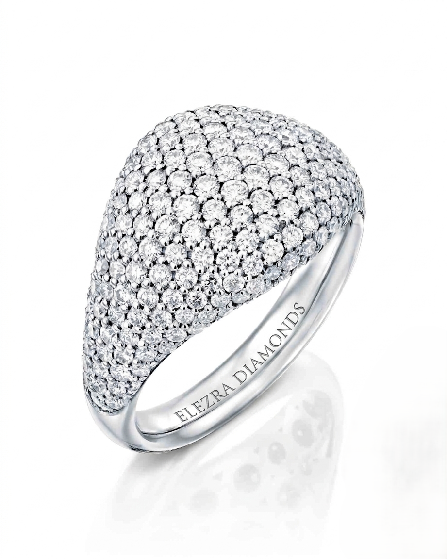 1.72CT NATURAL ROUND BRILLIANT CUT DIAMONDS SIGNET RING | 5.40G 18K WHITE GOLD