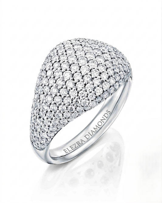 1.72CT NATURAL ROUND BRILLIANT CUT DIAMONDS SIGNET RING | 5.40G 18K WHITE GOLD
