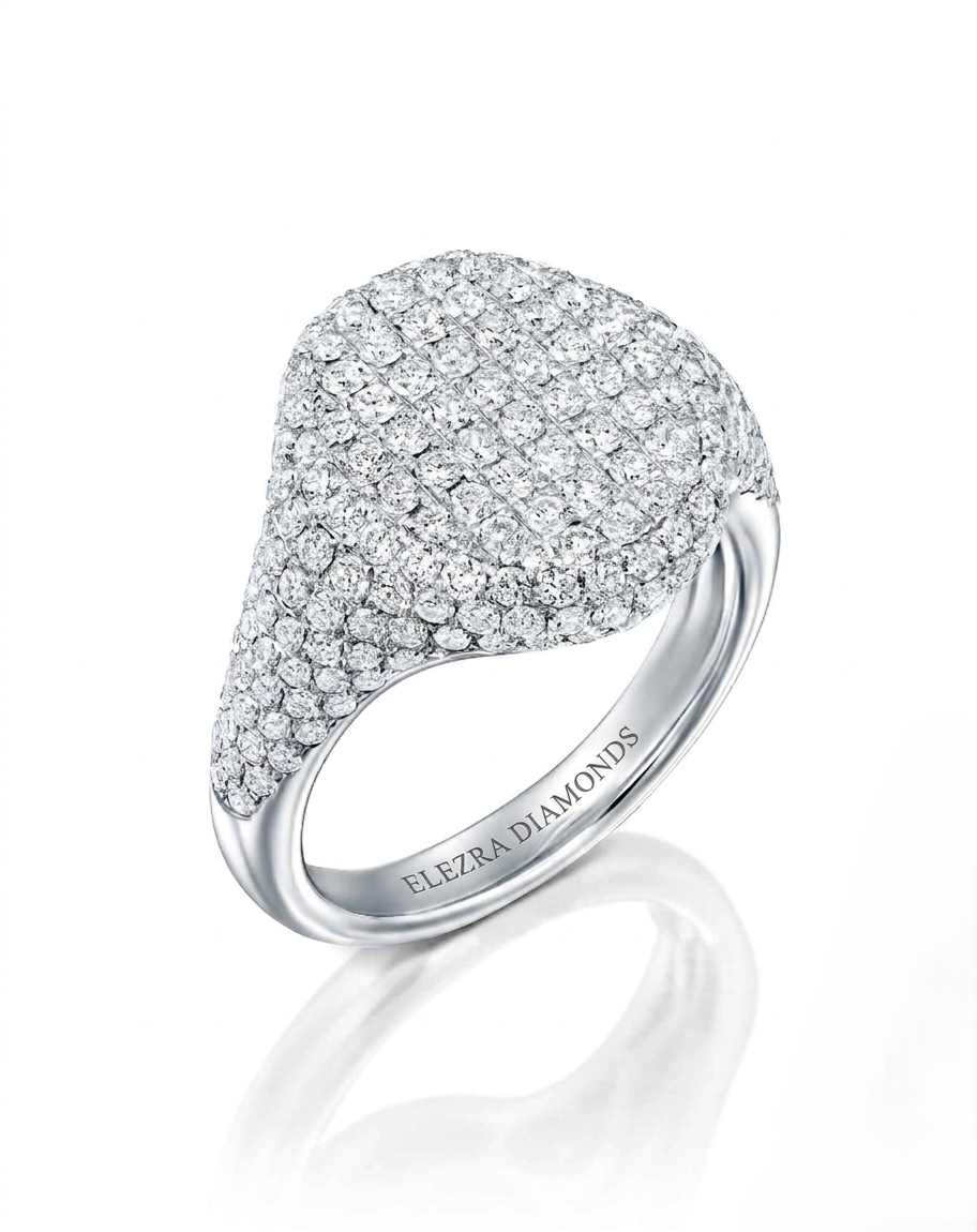 1.87CT NATURAL ROUND BRILLIANT DIAMONDS SIGNET RING | 6.39G 18K WHITE GOLD