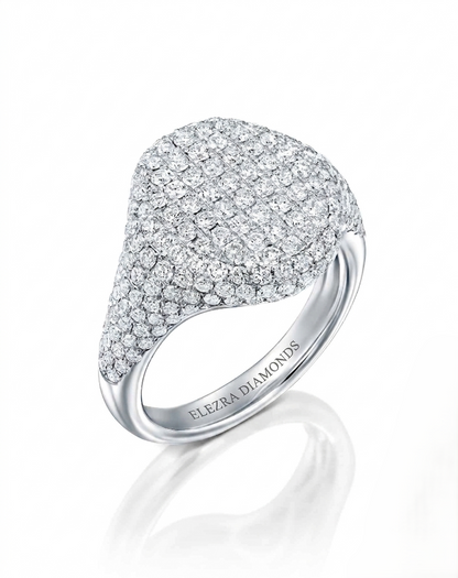 1.87CT NATURAL ROUND BRILLIANT DIAMONDS SIGNET RING | 6.39G 18K WHITE GOLD