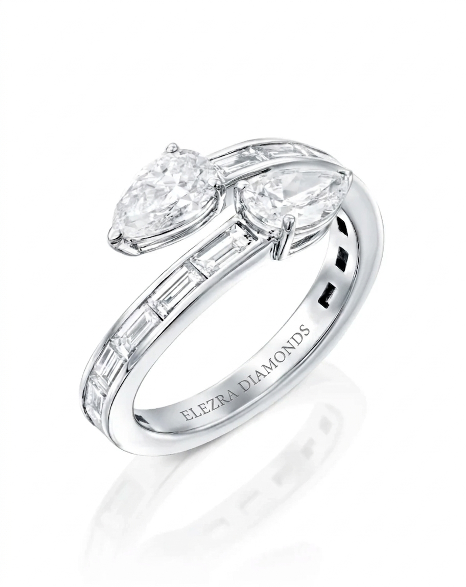 1.95CT NATURAL DIAMONDS OVAL, PEAR & BAGUETTE CUT RING | 4.21G 18K WHITE GOLD