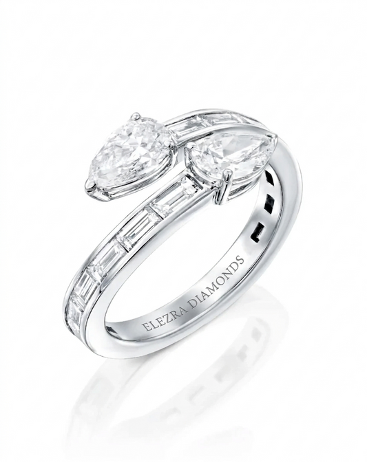 1.95CT NATURAL DIAMONDS OVAL, PEAR & BAGUETTE CUT RING | 4.21G 18K WHITE GOLD