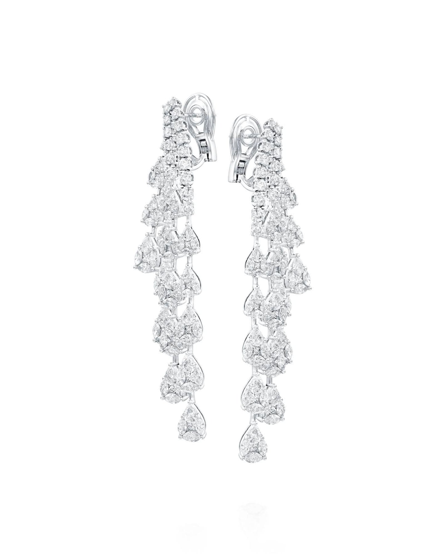 10.56CT NATURAL PEAR CUT DIAMONDS TIERED DROP EARRINGS | 24.30G 18K WHITE GOLD
