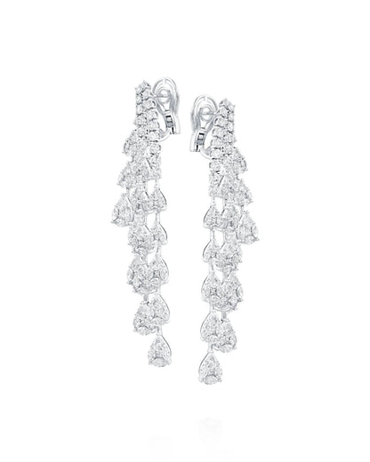 10.56CT NATURAL PEAR CUT DIAMONDS TIERED DROP EARRINGS | 24.30G 18K WHITE GOLD