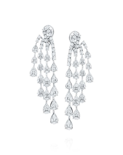 10.56CT NATURAL PEAR CUT DIAMONDS TIERED DROP EARRINGS | 24.30G 18K WHITE GOLD