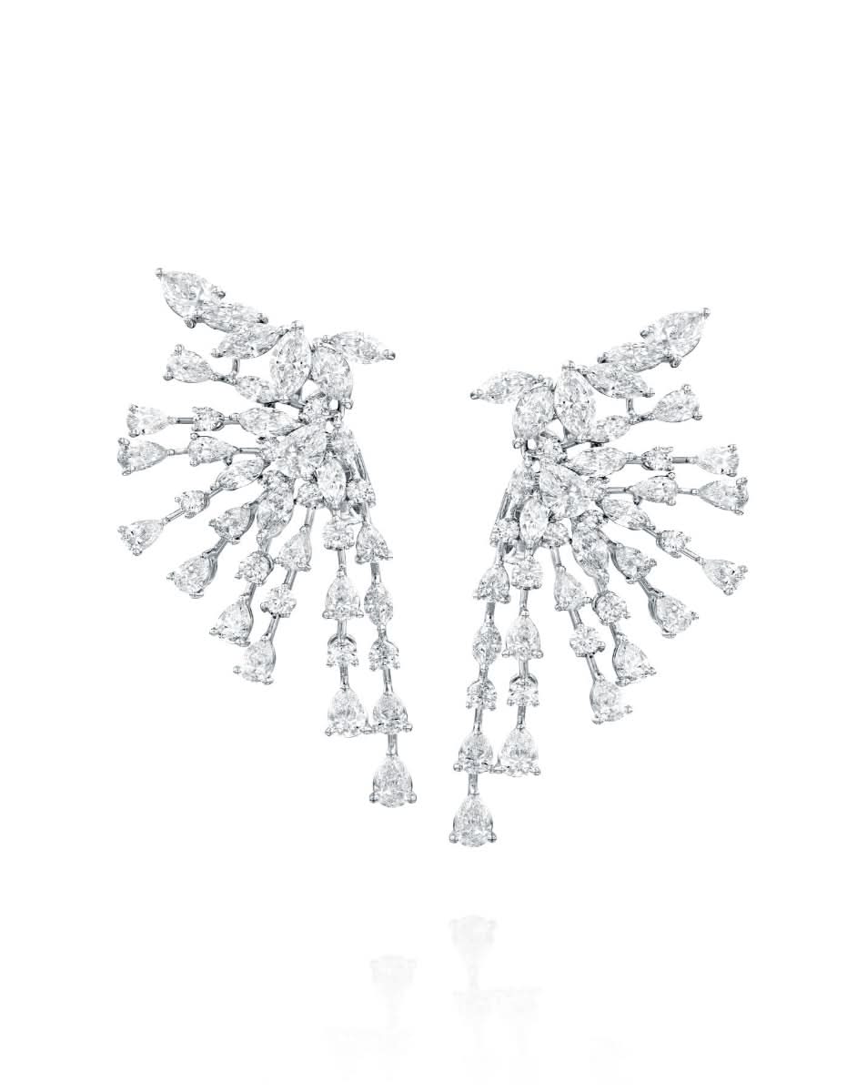 14.15CT NATURAL PEAR & MARQUISE CUT DIAMONDS DROP EARRINGS | 20.00G 18K WHITE GOLD