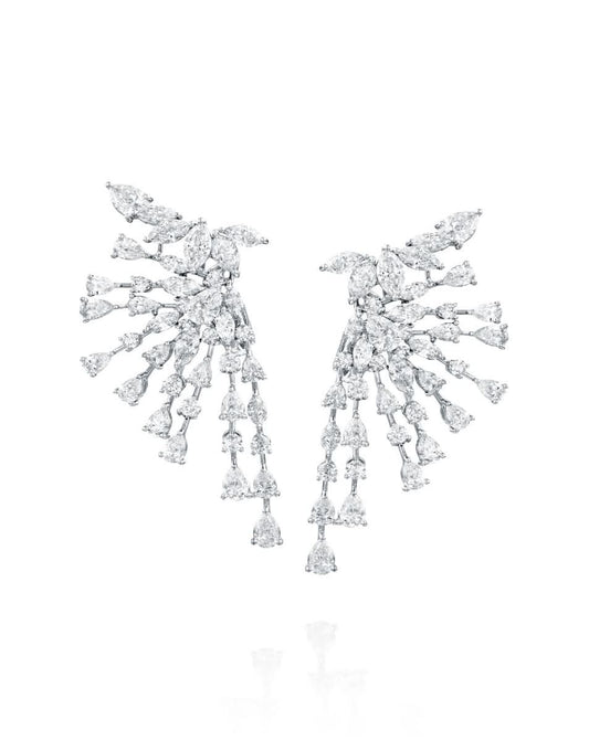 14.15CT NATURAL PEAR & MARQUISE CUT DIAMONDS DROP EARRINGS | 20.00G 18K WHITE GOLD