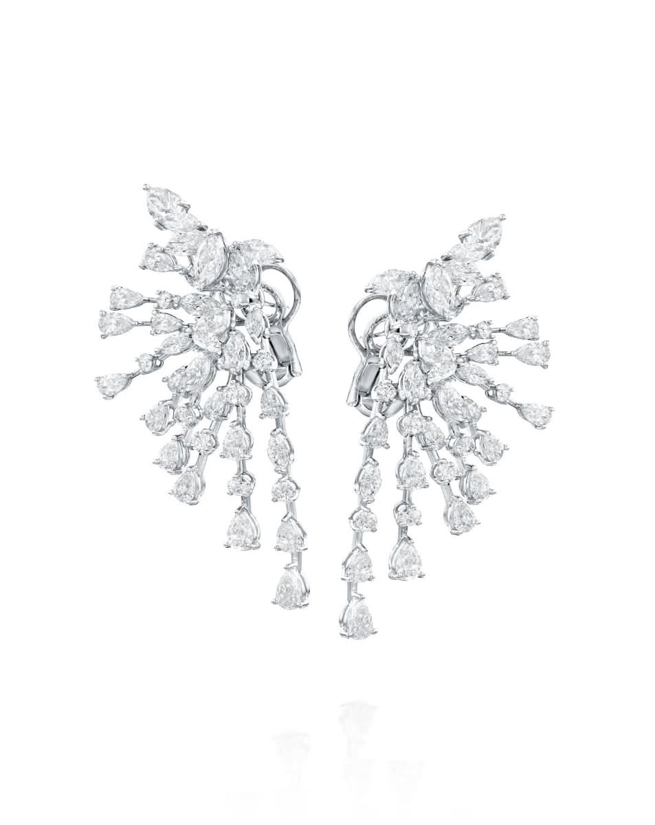 14.15CT NATURAL PEAR & MARQUISE CUT DIAMONDS DROP EARRINGS | 20.00G 18K WHITE GOLD