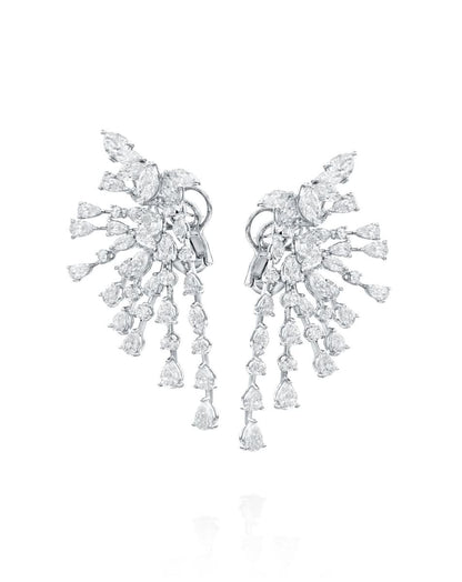 14.15CT NATURAL PEAR & MARQUISE CUT DIAMONDS DROP EARRINGS | 20.00G 18K WHITE GOLD