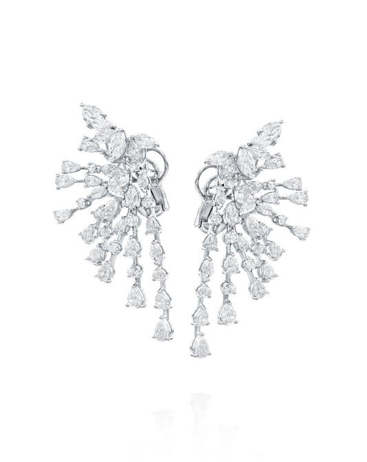 14.15CT NATURAL PEAR & MARQUISE CUT DIAMONDS DROP EARRINGS | 20.00G 18K WHITE GOLD