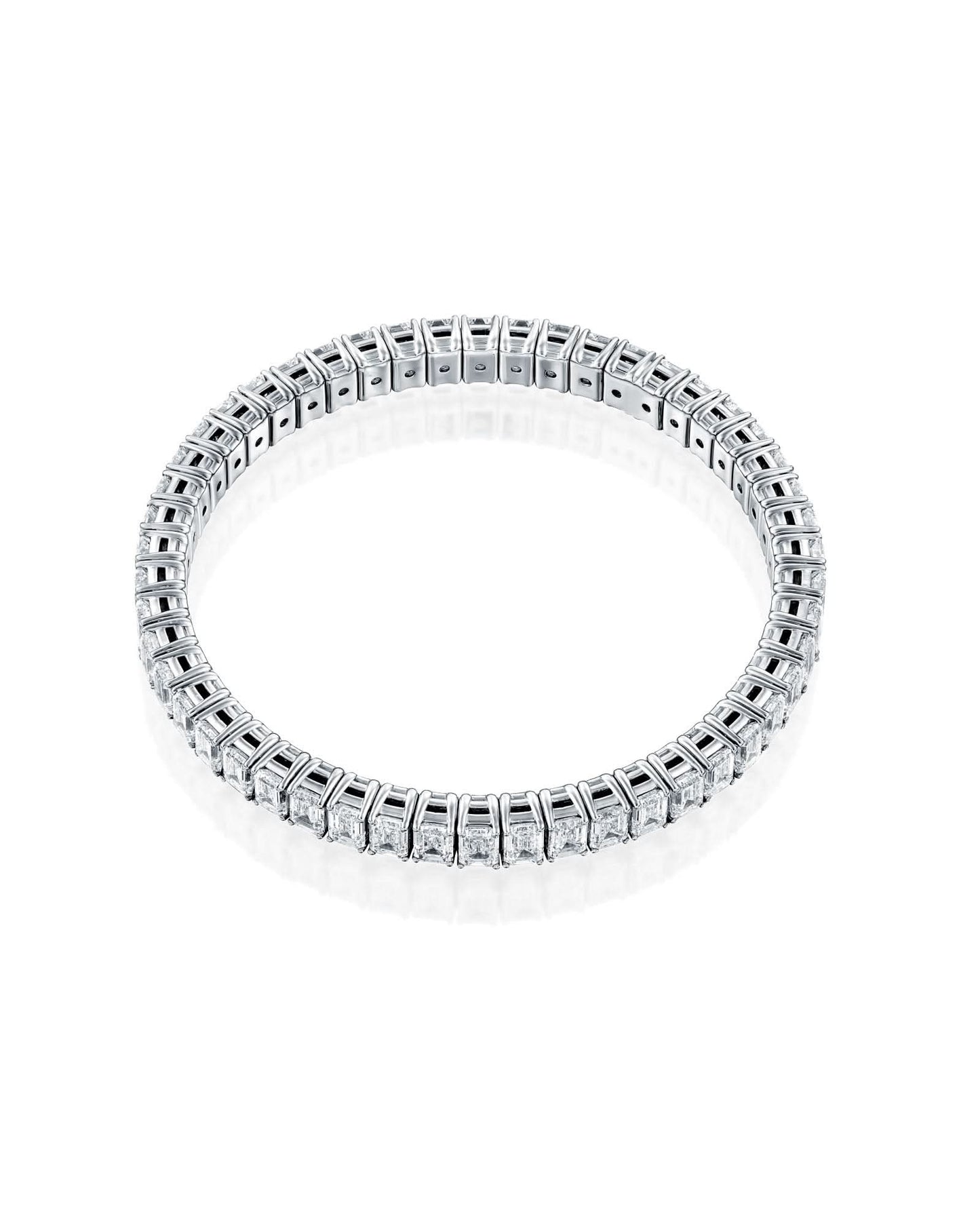13.25CT - 15.30CT EMERALD CUT NATURAL DIAMONDS STRETCH TENNIS BRACELET | 18K WHITE GOLD