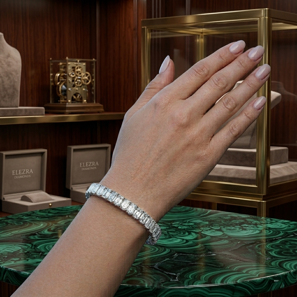13.25CT - 15.30CT EMERALD CUT NATURAL DIAMONDS STRETCH TENNIS BRACELET | 18K WHITE GOLD